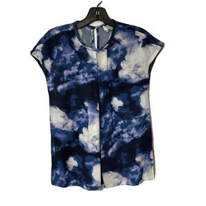 kate spade Dusk Clouds Crepe Blouse Womens Size 00 Blue‎ Cap Sleeve Round Neck